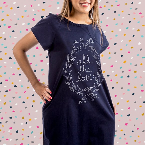 Cotton Hospital Maternity Gown - All The Love (Navy) - Picture 2 of 4